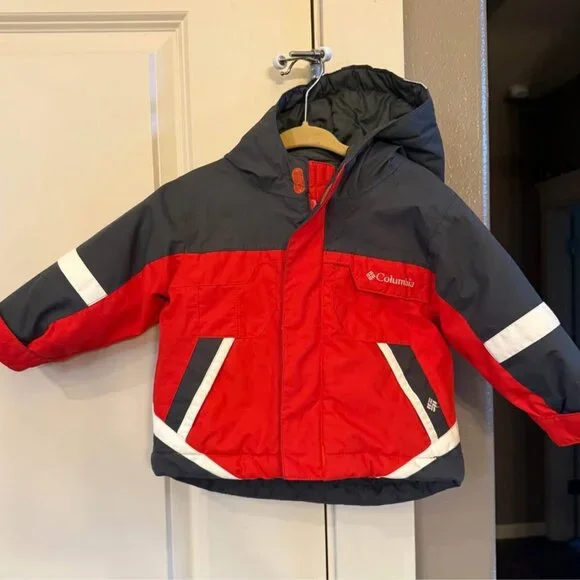 Baby Red Gray White Columbia Omni Tech Bugaboo Hooded Winter Coat-Size 12 Months - Picture 3 of 10
